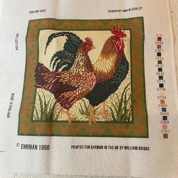 Ehrman Tapestry Needlepoint Kit Hen Rooster Ann Blockley England No Instruction - Picture 1 of 10